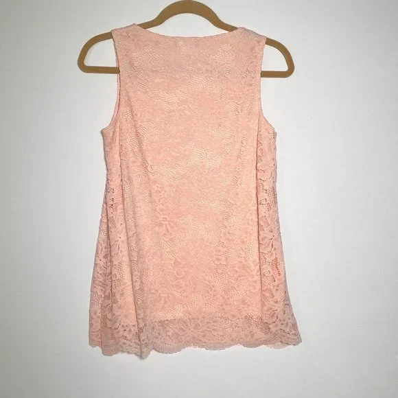 4/$25 Slinky Brand Peach Pink Sleeveless Lace Tank Top Lined Women's‎ Small - Picture 2 of 5